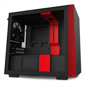 NZXT H210 táp nélküli ablakos Mini-ITX ház matt fekete-piros (CA-H210B-BR)