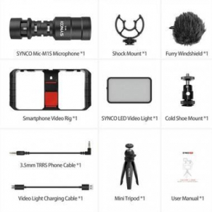 Synco Vlogger Kit 1 vlogging szett okostelefonokhoz, mikrofon, LED, mini &aacute;llv&aacute;ny, mobiltelefon cage