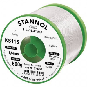 Forrasztóhuzal, ólommentes, 500 g, 1,5 mm, 3,0%, KS115