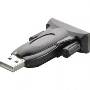 USB 2.0 - soros csatlakozó adapter kábel, 1x USB 2.0 dugó A - 1x D-SUB dugó, 9 pól., fekete, aranyozott, Renkforce