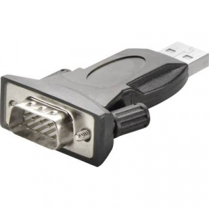 USB 2.0 - soros csatlakozó adapter kábel, 1x USB 2.0 dugó A - 1x D-SUB dugó, 9 pól., fekete, aranyozott, Renkforce