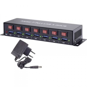 USB 3.0 HUB, fém, kapcsolható, 7 portos, Renkforce