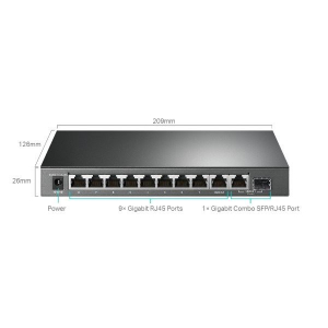 TP-LINK Switch 9x1000Mbps (8xPOE+) + 1 Gigabit komb&oacute; SFP, F&eacute;mh&aacute;zas Asztali, Easy Smart (TL-SG1210MPE)