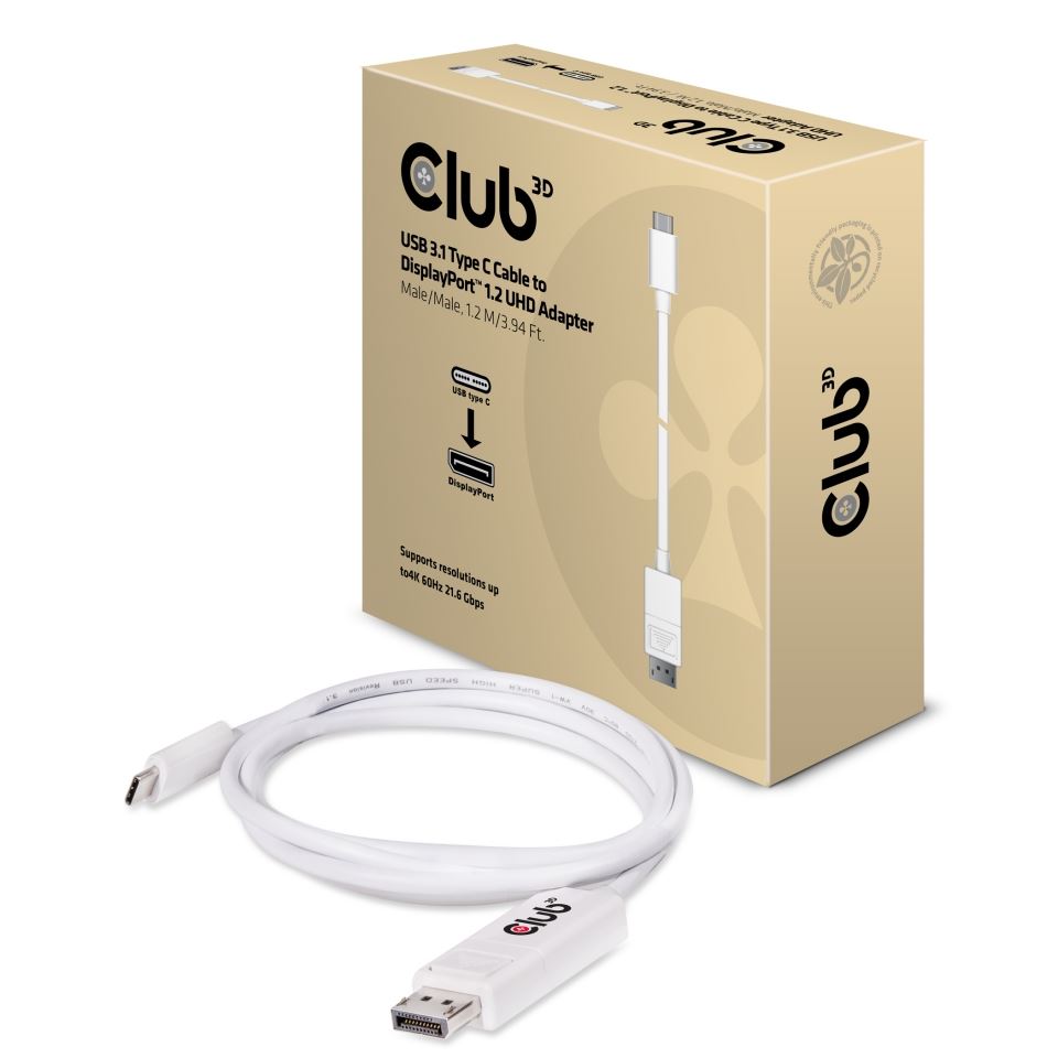 CLUB3D USB 3.1 Type C -> DisplayPort kábel 1.2m fehér (CAC-1517)