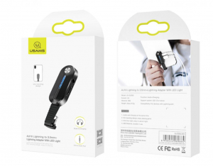 Usams SJ358LN01 Ligtning + Jack adapter LED világítással fekete (1343866)