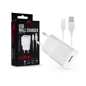 Maxlife TF-0102 univerzális hálózati töltő adapter + 1m microUSB kábel fehér