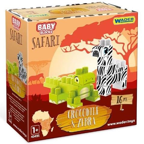 Wader Baby Blocks: Safari zebra és krokodil építojáték szett 16db-os (41501W)