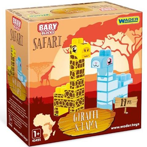 Wader Baby Blocks: Safari zsiráf és láma építőáték szett 19db-os (41500W)