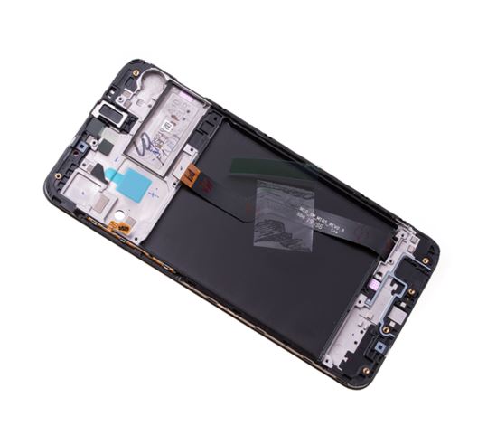 Samsung A105 Galaxy A10 kompatibilis LCD modul kerettel, OEM jellegű, fekete (GH82-20227A)