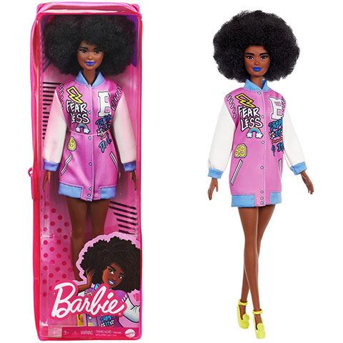 Mattel Barbie Fashionistas: Barátnő baba mintás kabátban ruhában (FBR37GRB48)