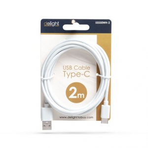 Delight USB-C töltőkábel 2m, fehér (55550WH-2)