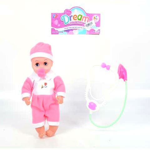 Magic Toys rózsaszín ruhás baba sztetoszkóppal (MKK513069)