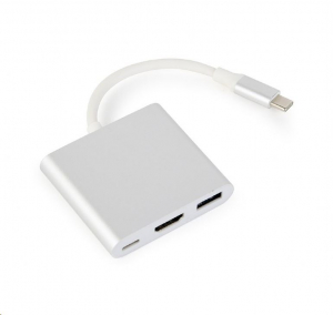 Gembird Cablexpert USB-C -> HDMI + USB-C + USB-A adapter ezüst (A-CM-HDMIF-02-SV)