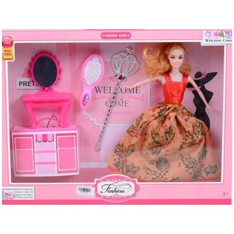 Magic Toys Fashion Girl: Divat baba készlet sminkasztallal és fésűvel 30cm-es (MKL239486)