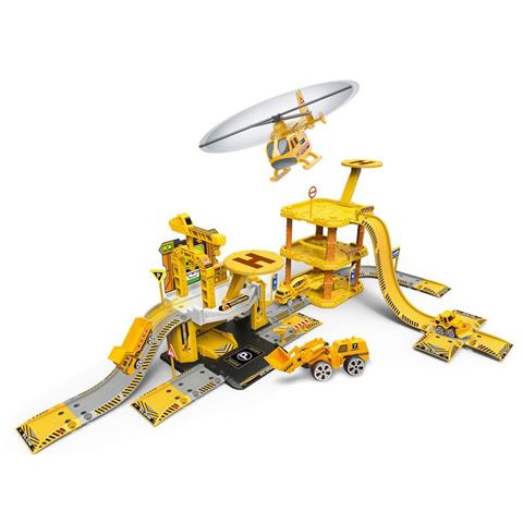Magic Toys Sárga parkolóház munkagépekkel és helikopter leszállóval (MKL414671)