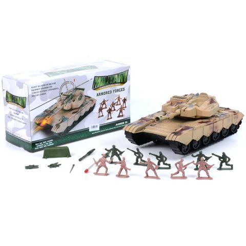 Magic Toys Tank játékszett katonákkal és kiegészítőkkel sivatagi színben (MKL165740)