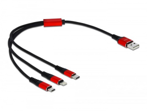 Delock 3az1-ben Lightning-, Micro USB- &eacute;s USB-C t&ouml;ltők&aacute;bel 30cm (85891)