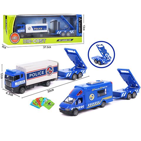 Magic Toys Fém rendőrautó modell vontatmánnyal és járműves kártyákkal háromféle változatban (MKL587417)