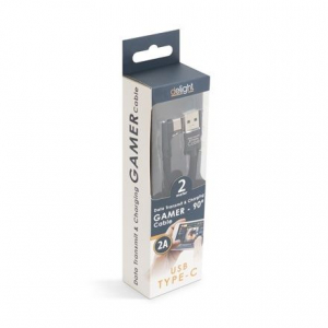 Delight USB-C töltőkábel 2m, fekete (55444C-BK)