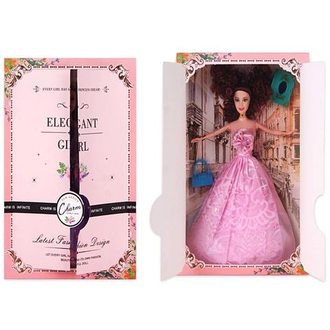 Magic Toys Elegáns Divatbaba kiegészítőkkel rózsaszín ruhában (MKL399875)