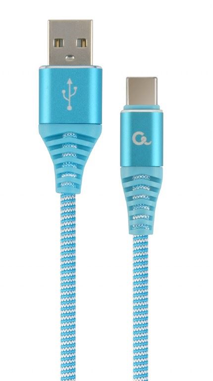 Gembird USB 2.0 A -> USB-C M/M adatkábel 1m kék-fehér szövet borítás (CC-USB2B-AMCM-1M-VW)