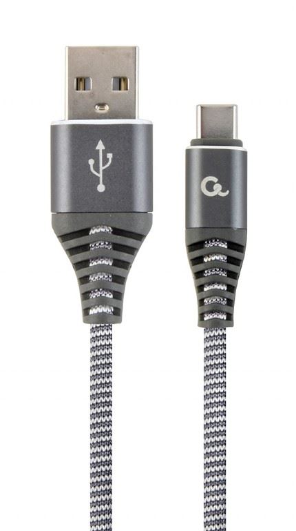 Gembird USB 2.0 A -> USB-C M/M adatkábel 1m szürke-fehér szövet borítás (CC-USB2B-AMCM-1M-WB2)