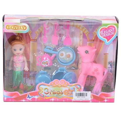 Magic Toys Grace baba pink pónival és konyhai készlettel (MKK139596)