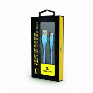 Gembird USB 2.0 A -> USB-C M/M adatkábel 1m kék-fehér szövet borítás (CC-USB2B-AMCM-1M-VW)