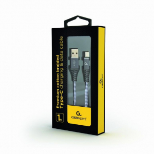 Gembird USB 2.0 A -> USB-C M/M adatkábel 1m szürke-fehér szövet borítás (CC-USB2B-AMCM-1M-WB2)