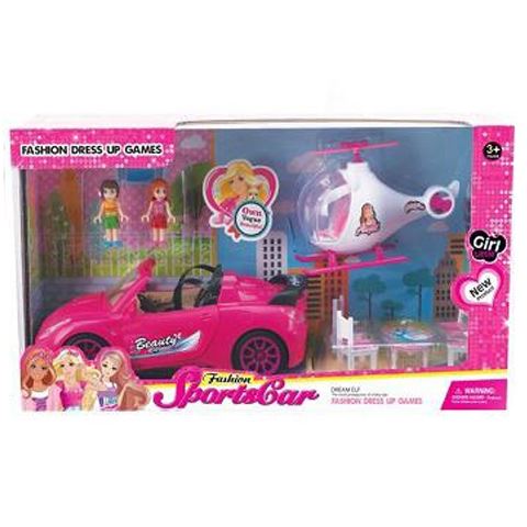 Magic Toys Pink sportautó helikopterrel és kiegészítőkkel, fénnyel és hanggal (MKL130136)