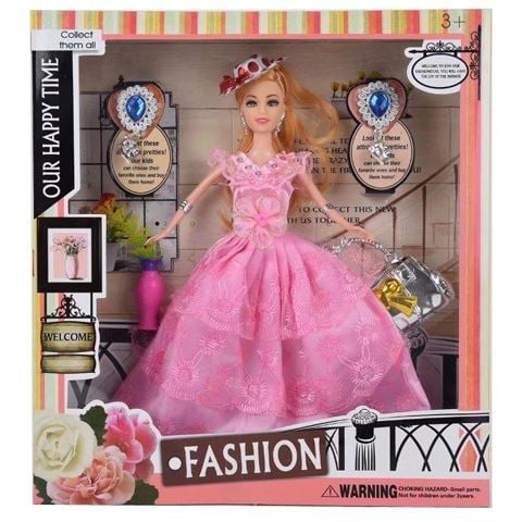 Magic Toys Fashion divatbaba kalappal, rózsaszín báli ruhában kiegészítőkkel (MKL500927)