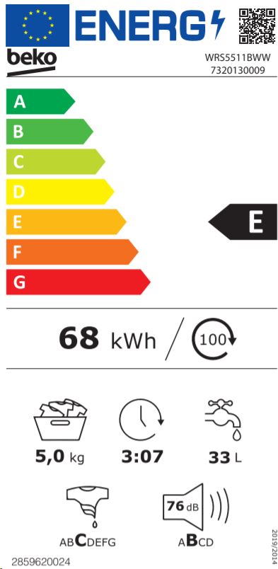 Beko WRS 5511 BWW elöltöltős mosógép