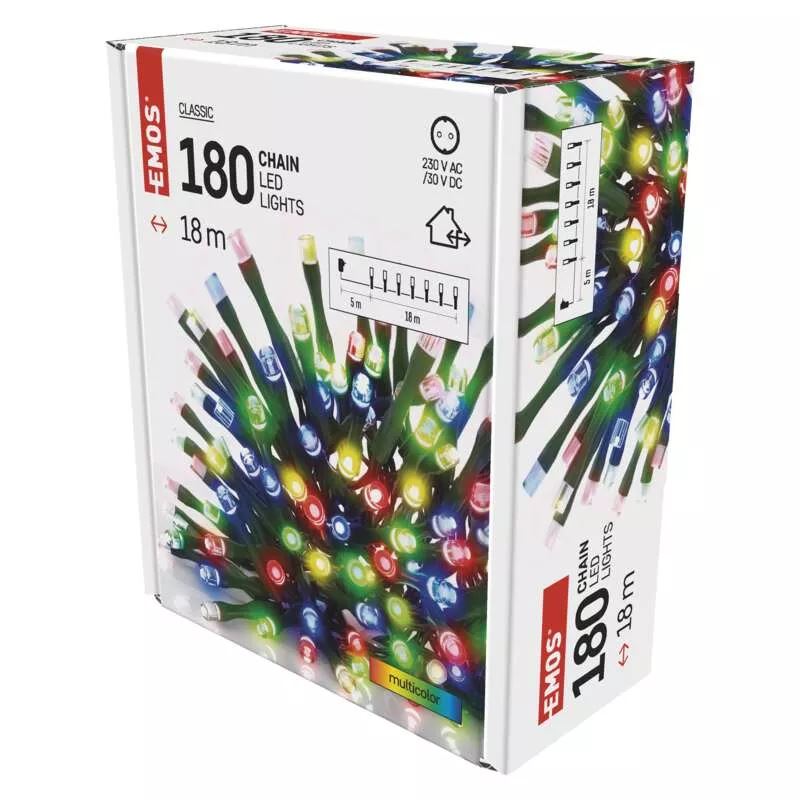 EMOS LED karácsonyi fényfüzér 18m kültéri és beltéri időzítős többszínű (D4AM04)