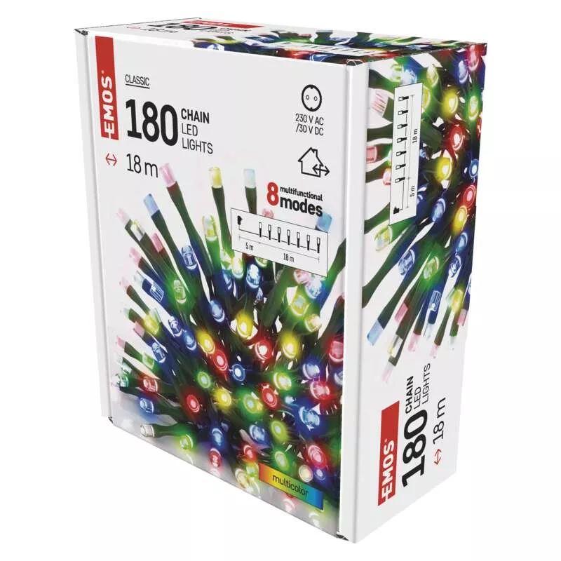 EMOS LED karácsonyi fényfüzér 18m kültéri és beltéri programozható többszínű (D4AM09)