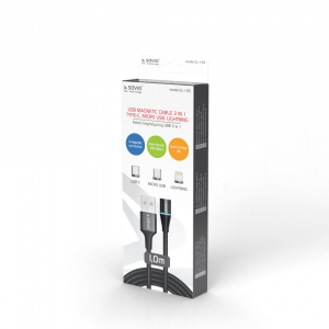 Savio 3az1-ben USB-A - Type-C/Micro USB/Lightning mágneses kábel 1m fekete (CL-152)