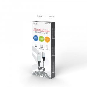 Savio 3az1-ben type-C,Micro USB,Lightning mágneses kábel 2m ezüst (CL-156)