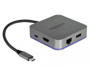 Delock USB-C dokkoló állomás mobil eszközökhöz 4K - HDMI / Hub / LAN / PD 3.0 LED kijelzővel (87742)