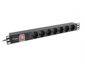 Lanberg PDU 19" 1U 16A 7 dugalj 2m rack eloszt&oacute; fekete (PDU-07F-0200-BK)