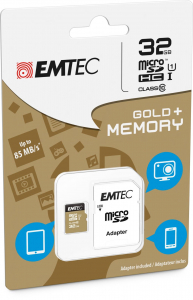 32GB microSDHC Emtec Gold+ CL10 + adapter (ECMSDM32GHC10GP)