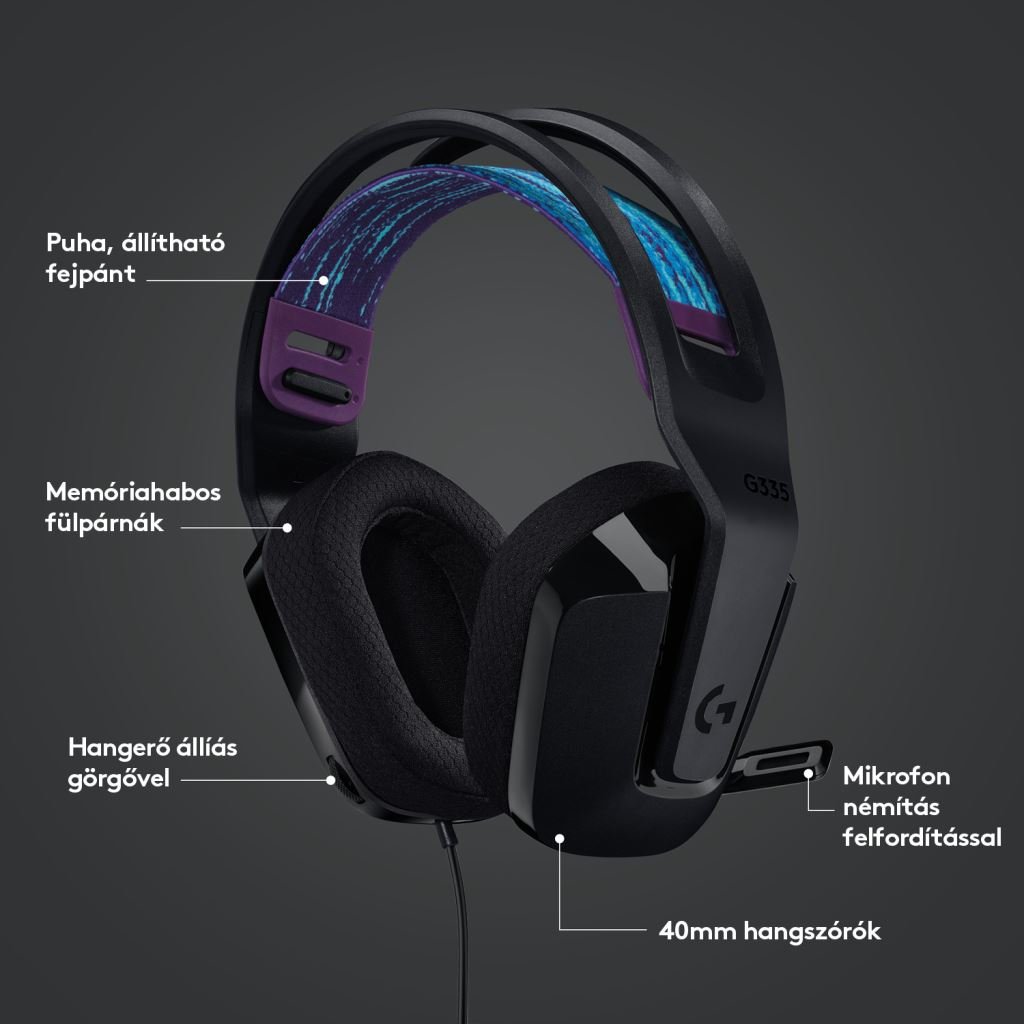 Logitech G335 játékhoz tervezett fejhallgató fekete (981-000978) 