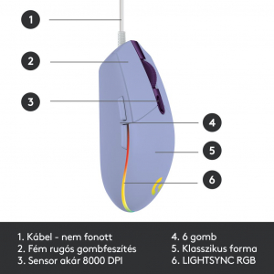 Logitech G102 LIGHTSYNC gaming egér lila (910-005854)