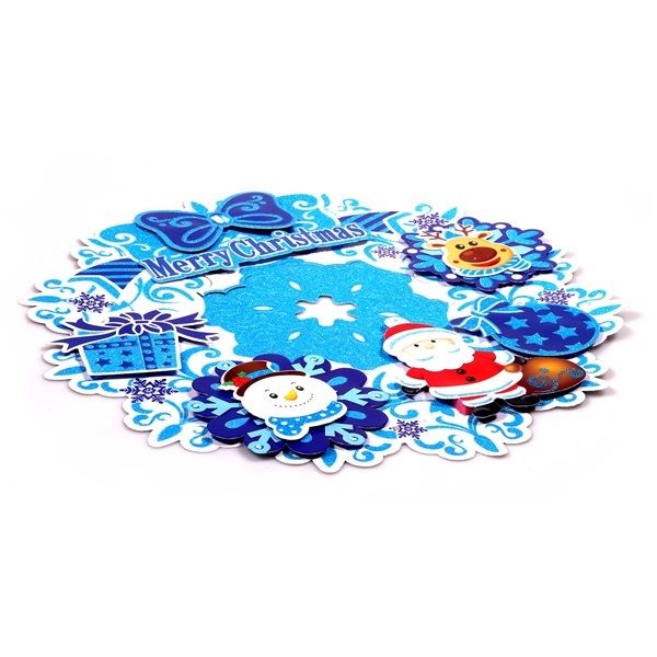 Iris 3D karácsonyi koszorú mintás karton dekoráció kék (020-04)