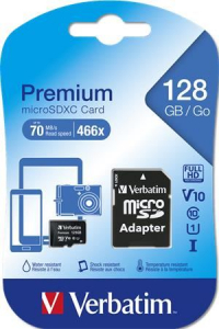 128GB microSDXC Verbatim UHS-I Premium memóriakártya + adapter (44085)