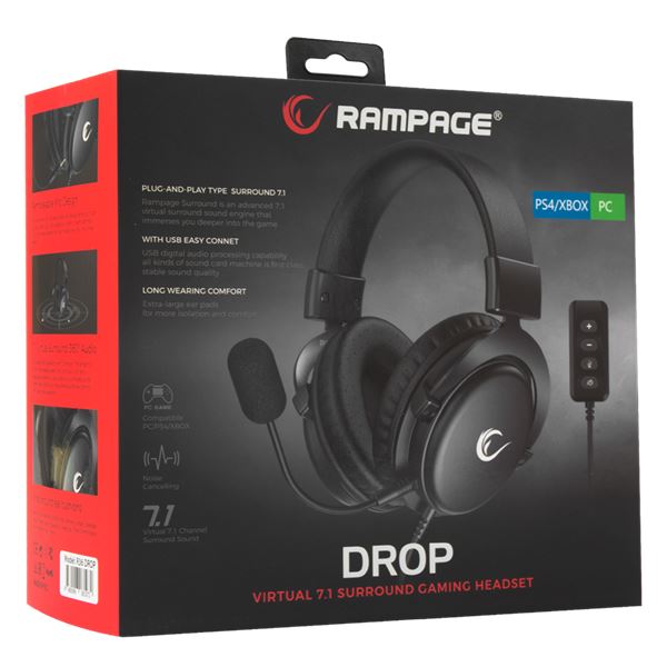 Rampage R36 DROP 7.1 mikrofonos fejhallgató fekete (32232)