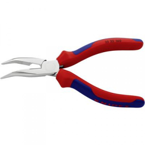 Fél-kerek csőrű fogó vágóéllel (Rádiófogó) 160 mm, hegyes, lapos pofa, Knipex 25 25 160