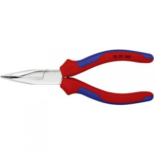 Fél-kerek csőrű fogó vágóéllel (Rádiófogó) 160 mm, hegyes, lapos pofa, Knipex 25 25 160