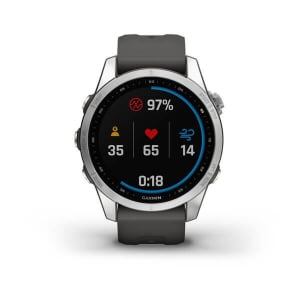 Garmin Fenix 7S okosóra ezüst, grafit színű szilikon szíjjal (010-02539-01)