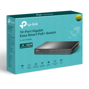 TP-LINK Switch 9x1000Mbps (8xPOE+) + 1 Gigabit komb&oacute; SFP, F&eacute;mh&aacute;zas Asztali, Easy Smart (TL-SG1210MPE)