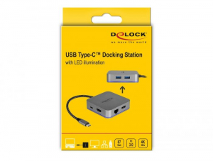 Delock USB-C dokkoló állomás mobil eszközökhöz 4K - HDMI / Hub / LAN / PD 3.0 LED kijelzővel (87742)