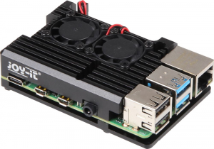 Joy-it Armor Case Block Active Raspberry Pi 4 B hűtőborda ventilátorral fekete (RB-ALUCASEP4+07FAN)